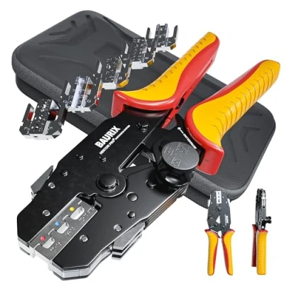 Image de BAURIX® Kit de pince à sertir avec cosses câble, gaines thermorétractables, manchons terminaison, mâchoires interchangeables, sertir, terminaison