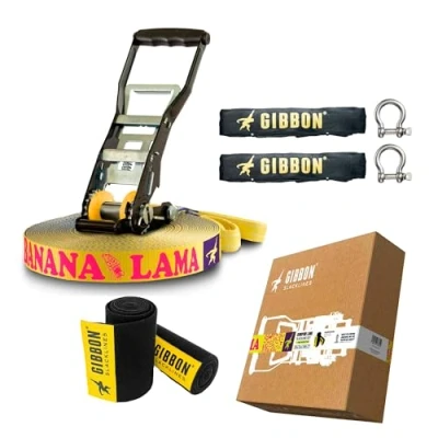 Image de Gibbon Slacklines Banana Lama XL Treewear Set Slackline Mixte Adulte, Bleu/Jaune, 25 m