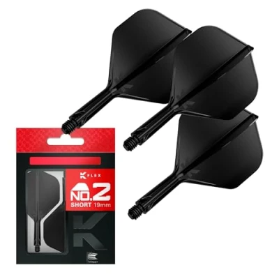 Image de Target Darts K Flex Integrated Dart Flight And Shaft, No.2 Noir (Court) Pack de 3 fléchettes No 2, 2 en 1 moulées avec précision et tige fléchette Accessoire professionnel