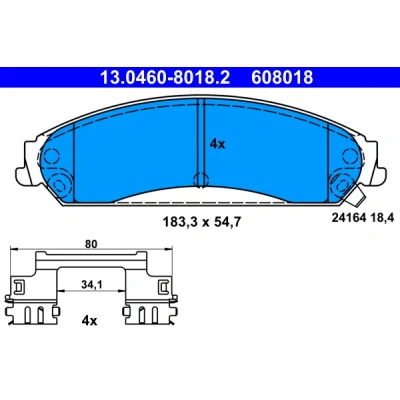 Image de ATE 13.0460 8018.2 Jeu de plaquettes frein avec indicateur d&#039;usure accessoires CHRYSLER: 300C Berline, Touring, LANCIA: Thema Berline