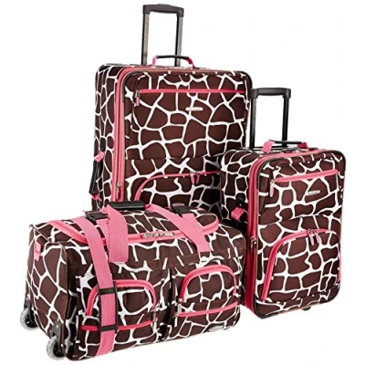Image de Rockland Lot de 3 valises Transparentes, Girafe Rose, Taille Unique, Melbourne Valise Rigide Extensible à roulettes pivotantes