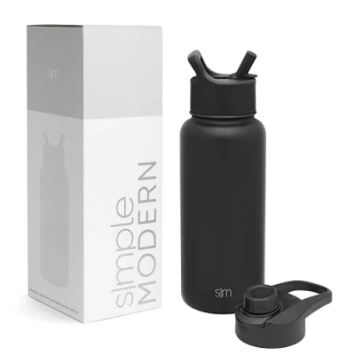Image de Simple Modern Botella de Agua con Pajita et Couvercle à Boire d&#039;un Coup Bouteille Thermos Isolée en Acier Inoxydable pour Sports Gymnase Summit Collection 950ml Midnight Black