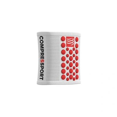 Image de Compressport Serre Poignet Multisport Sweatbands 3D.Dots Anti Transpiration Propriétés Ultra Absorbantes Fibres à Séchage Rapide, Blanc/Rouge, Taille unique