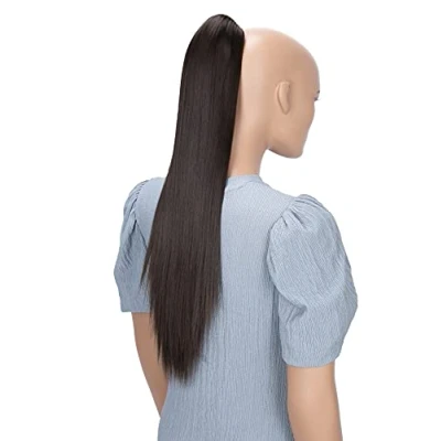 Image de CAISHA 60cm Ponytail Postiche Avec Pince Papillon Natte Queue De Cheval Extensions Cheveux Raide Brune H607