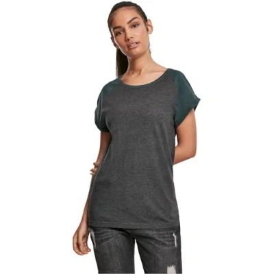 Image de Urban Classics Contrast Raglan Tshirt imprimé, Femme, Taille: Medium, Charcoal/bottlegreen