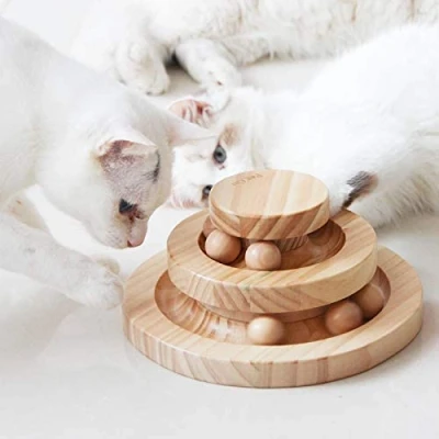 Image de Tarnel Jouet interactif pour Chat en Bois Double pli Rotatif Smart Track Ball rôle à Bascule Cadeaux Plateau tournant Chats
