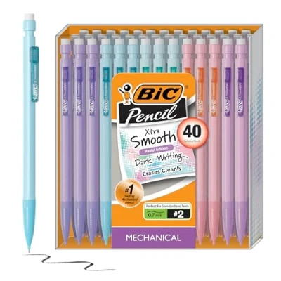 Image de BIC Xtra Smooth Lot de 40 porte mines pastel avec gommes, pointe moyenne (0,7 mm), pour fournitures scolaires ou bureau