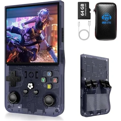 Image de R36 Max Console de Jeu Portable Améliorée, Système Linux Open Source, 15 000 Jeux Rétro, Écran IPS 3,5, Carte TF 64 Go (Gris)