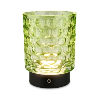 Image de BRILONER lampe de table LED sans fil IP44 avec corps en verre, variateur par effleurement, batterie et source interchangeables, chevet, décorative, 15x11 cm, vert