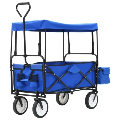 Image de Chariot à main pliable avec toit Acier Bleu