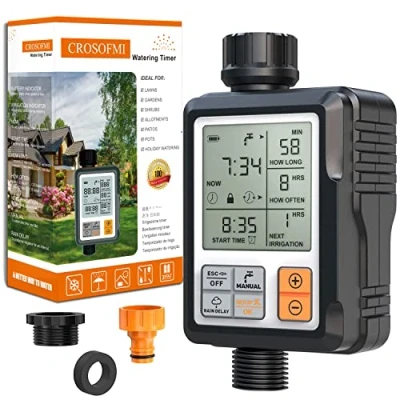 Image de CROSOFMI Programmateur Arrosage Automatique Minuteur pour Jardin Robinet Connecté/Mode Verrouillage Enfant/Mode &amp; Manuel/Retard De Pluie/IP65 Étanche