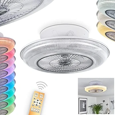 Image de ventilateur lumineux LED Riccione blanc, et plafonnier à intensité variable changement de couleur contrôlables via la télécommande incluse, 30 Watt, 2000 Lumen, 2700 5000 Kelvin