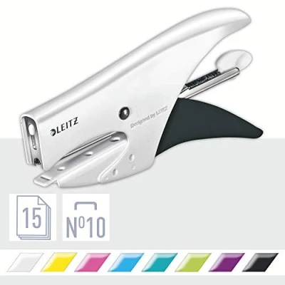 Image de Leitz Pince Agrafeuse WOW, Pour Agrafes N10, Capacité 15 Feuilles, Métal, Incluses, Blanc Perlé, 55312001