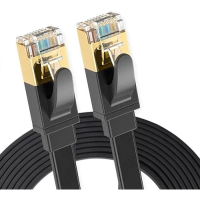 Image de Elfcam® Câble Ethernet Cat 8, Plat Réseau LAN WAN, 30AWG, 2000Mhz 40Gbps avec Connecteurs RJ45 Haute Qualité, Noir (1,5M)