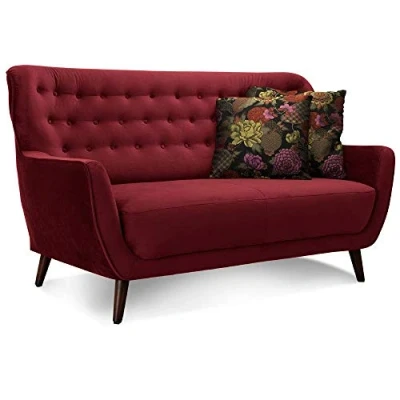 Image de Cavadore Abby Canapé 2 Places avec Capitonnage à Boutons, Style Rétro, Aspect Velours, 153 x 89 88 cm, Rouge