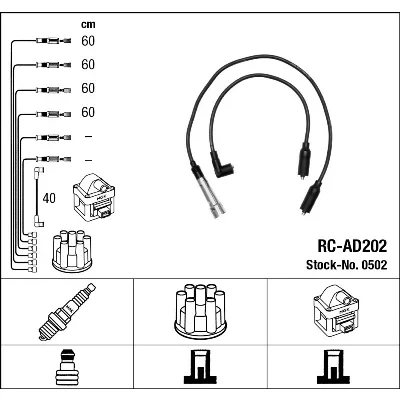 Image de NGK 0502 Jeu De Fils d&#039;Allumage 5 AUDI: 80 B4 Berline, B3, 100 C4 Avant