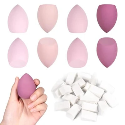 Image de Lot de 32 Éponge Maquillage avec 24 Houpette Triangle, Eponges pour Fond Teint Liquide et Poudre Libre, Réutilisables Accessoires Beauty Outils set