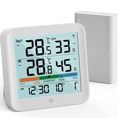 Image de VOCOO thermometre interieur exterieur sans Fil hygromètre numérique LCD de Température l&#039;humidité vec 1 capteurs, Mémoire Min/Max, ℃/℉,indicateur confort l&#039;air,Rétroéclairage