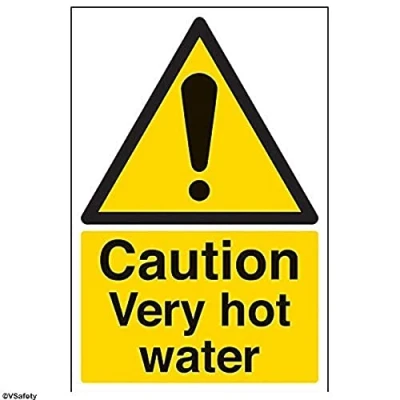 Image de vsafety 62007 au s Panneau d&#039;avertissement &quot;Attention l&#039;eau très chaude Température, autocollant, Portrait, 200 mm x 300 mm, noir/jaune