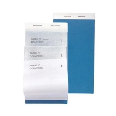 Image de Exacompta Réf. 96201E Carton de 50 blocs Maître d&#039;Hôtel Carnet commande pour restaurants feuillets blancs autocopiants en 2 exemplaires numérotés Format vertical 8 x 15 cm