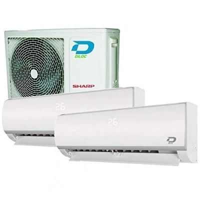 Image de CLIMATISEUR DUAL SPLIT WIFI DILOC R32 12000+12000 3,2+3,2Kw compresseur SHARP