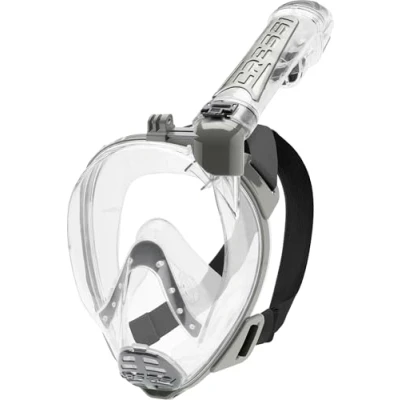 Image de Cressi Duke Full Face Mask Masque Complet avec Tuba Sec et Support pour caméra d&#039;action Unisex Adult, Transparent/Argent, M/L
