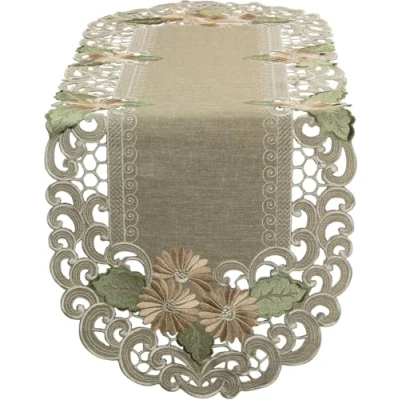 Image de Quinnyshop Fleur Chemin de Table 45 x 130 cm Ovale Polyester, Verte Beige
