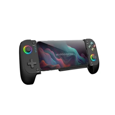 Image de MARSGAMING MGPX, Manette Bluetooth 5.0 2en1, RGB Neon, Double Vibration et Fonction Turbo, Support Smartphone jusqu&#039;à 6.8&quot;, Multifonction Compatible PC, Android, iOS Consoles, USB C, Noir