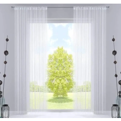 Image de Gardinenbox 20303CN2 Lot de 2 Rideaux à Fils Blanc 250 x 140 cm avec Passe Tunnel et Ruban fronceur Cousu pour tringles Rails