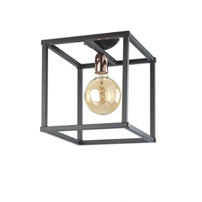 Image de ONLI Plafonnier style urbain Floki en métal noir avec support de l&#039;ampoule couleur cuivre