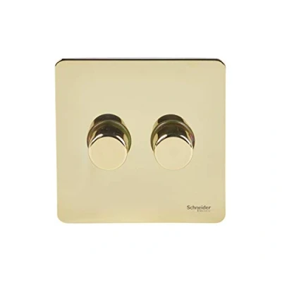 Image de Schneider Electric GU6422LPB Interrupteur variateur sans vis 100 W/VA 2 voies LED Laiton poli