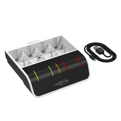 Image de ANSMANN Chargeur pour piles Comfort Multi « Perfect 7 » (1 pièce) automatique 1 à 4 NiMH AA, AAA, Baby C, Mono D ou pile 9V Appareil recharge et réactivation des accus