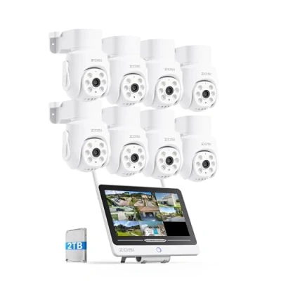 Image de ZOSI 5MP Kit Caméra de Surveillance WiFi6 avec 12 Moniteur, NVR 8CH en 8MP 2TB HDD Intégré, IP Extérieure Pan et Tilt Vue à 360, Détection Suivi Personne, Audio Bidirectionnel