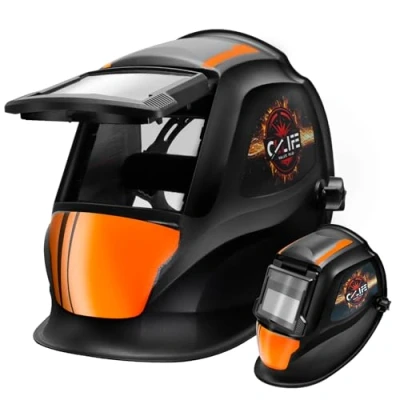 Image de CCLIFE Casque Soudure Rabattable Vraie Couleur de Soudage Automatique Large écran 92 x 42 mm 2 Capteurs Auto Assombrissement Solaire Masque Niveau Optique : 1/1/2/2 DIN16