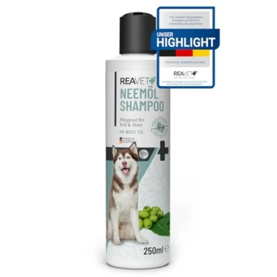 Image de REAVET Shampoing pour chien à l&#039;huile de neem 250 ml pH adapté I contre les démangeaisons et odeurs peau vitale pelage brillant démêlant Sensitiv