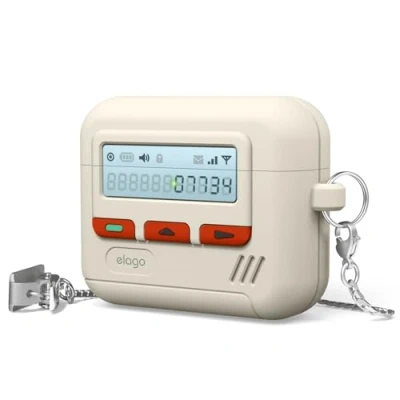 Image de elago Coque Pager Compatible avec l&#039;étui AirPods 4ème Génération 4, Mousqueton Inclus, Résistant aux Chocs, Protection Complète, pour Hommes, Femmes (Blanc)