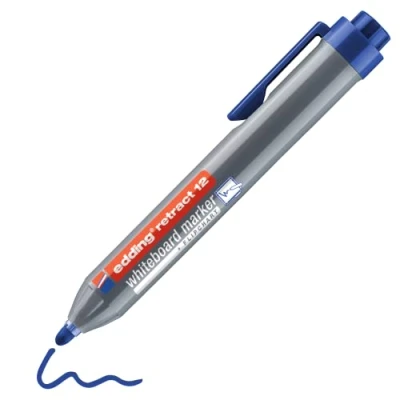Image de edding retract 12 marqueur pour tableaux blancs bleu 1 stylo Pointe ronde 1,5 3 mm sans capuchon une utilisation d&#039;une main sur tableau blanc, magnétique, en liège, mémo et chevalet