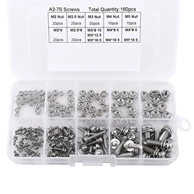 Image de 160pcs Kit Écrous Cylindrique Vis à Tête en Acier Inoxydable SS304 M2/M2.5/M3/M4/M5