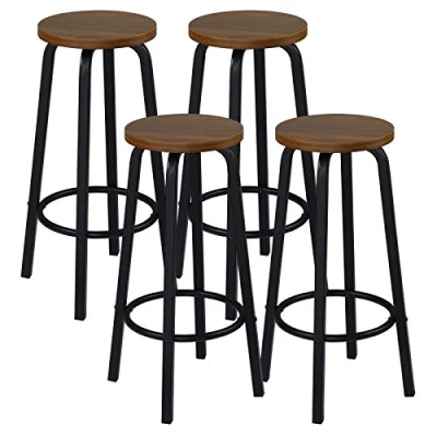 Image de WOLTU Lot de 4 Tabourets Bars Rond Structure en métal Assise MDF,Hêtre Foncé BH237dc