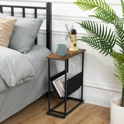 Image de HOOBRO Table d&#039;Appoint Étroite, Fine, de Chevet Industrielle avec Porte revues, Aspect Bois pour Petits Espaces, Marron Rustique et Noir EBF81BZ01
