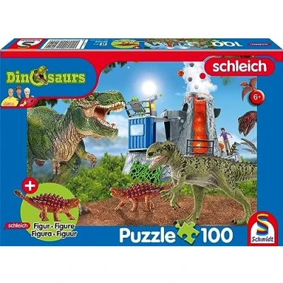 Image de Schmidt Spiele 56462, Dinosaures de la préhistoire, 100 pièces, avec add on (Une Figure Originale Saichania, Mini) Puzzle pour Enfants, Coloré
