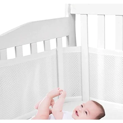 Image de HB.YE Tours de Lit en Maille Respirant 4 Côtés Anti Collision pour Bébé Blanc