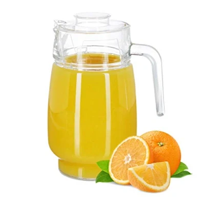 Image de Relaxdays 10023432, transparent Carafe avec couvercle, cruche 1,5 litre, pichet en verre, jus, thé glacé, anse