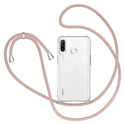 Image de XTCASE Coque pour Huawei P30 Lite, Collier téléphone Portable Transparente Silicone Étui 360 Degrés Antichoc, Ultra Mince Souple TPU Housse avec Cordon, Or Rose
