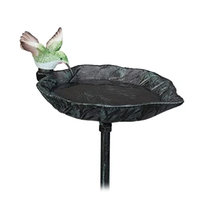 Image de Relaxdays Bain d’Oiseaux, Fonte de Fer, décoration,à Planter, HLP : 100,5 x 13,5 19 cm, Jardin, Vert foncé