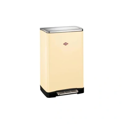 Image de WESCO poubelle Big Double Boy de couleur amande, tôle d&#039;acier revêtue par pulvérisation, deux inserts séparés 18 litres en plastique, pédale acier inoxydable, fixation pour sacs