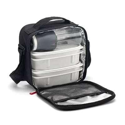 Image de TATAY Sac Isotherme Repas, Capacité 3 L, avec 2 Boite Hermetiques en Verre 0.57L, Noir, 22 x 12 21.5 cm