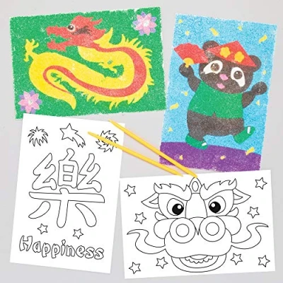Image de Baker Ross Illustrations en Sable Coloré du Nouvel An Chinois Lot de 8, Kits Dessin sur pour les Enfants (AT634)