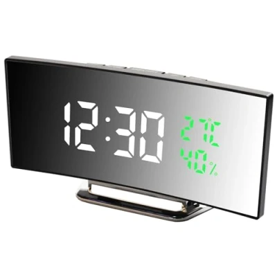 Image de Derkiewn réveil numérique, Grand écran LED de 6,5 Pouces, Chevet avec température et humidité, Horloge Miroir 3 réveils, luminosité réglable, Sieste, Alimentato USB (B&amp;V)