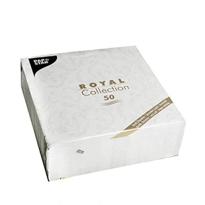 Image de PAPSTAR #84994 Lot de 50 Serviettes « Royal Collection » à Pliage 1/4 Blanc 40 x cm